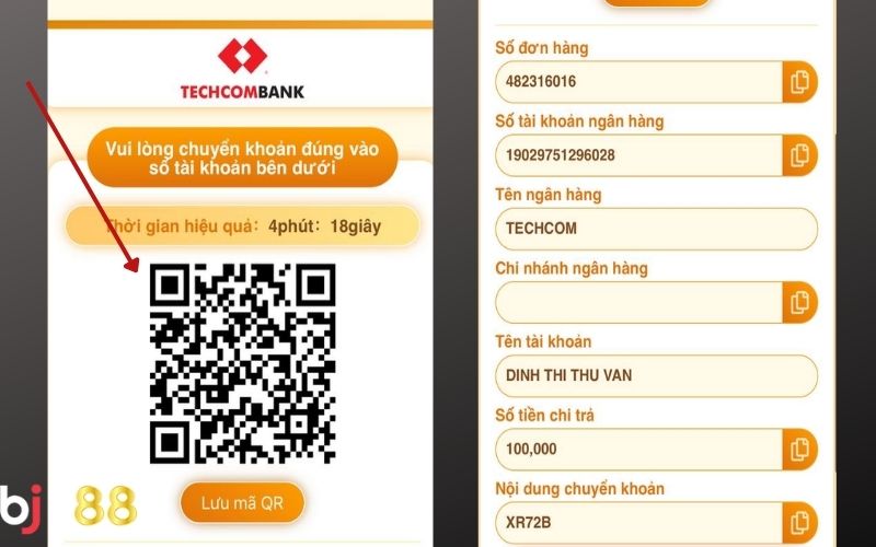 Quét mã QR hiển thị hoặc sao chép thông tin chuyển khoản